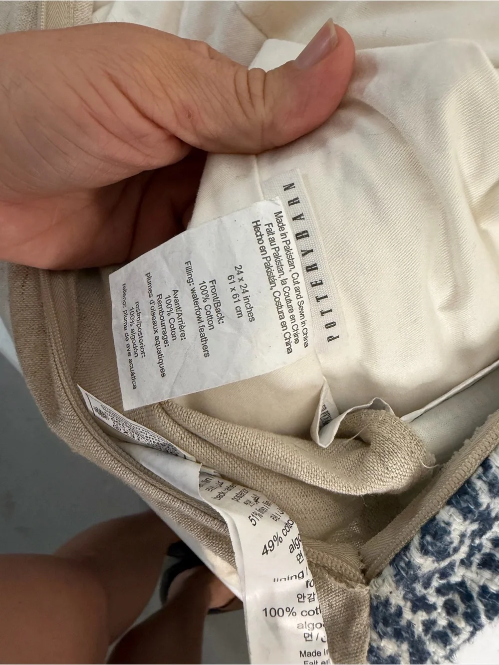 Pottery Barn Pillow 20x20 Blue Floral Cotton Linen Feather Blend Boho Set Lot 5